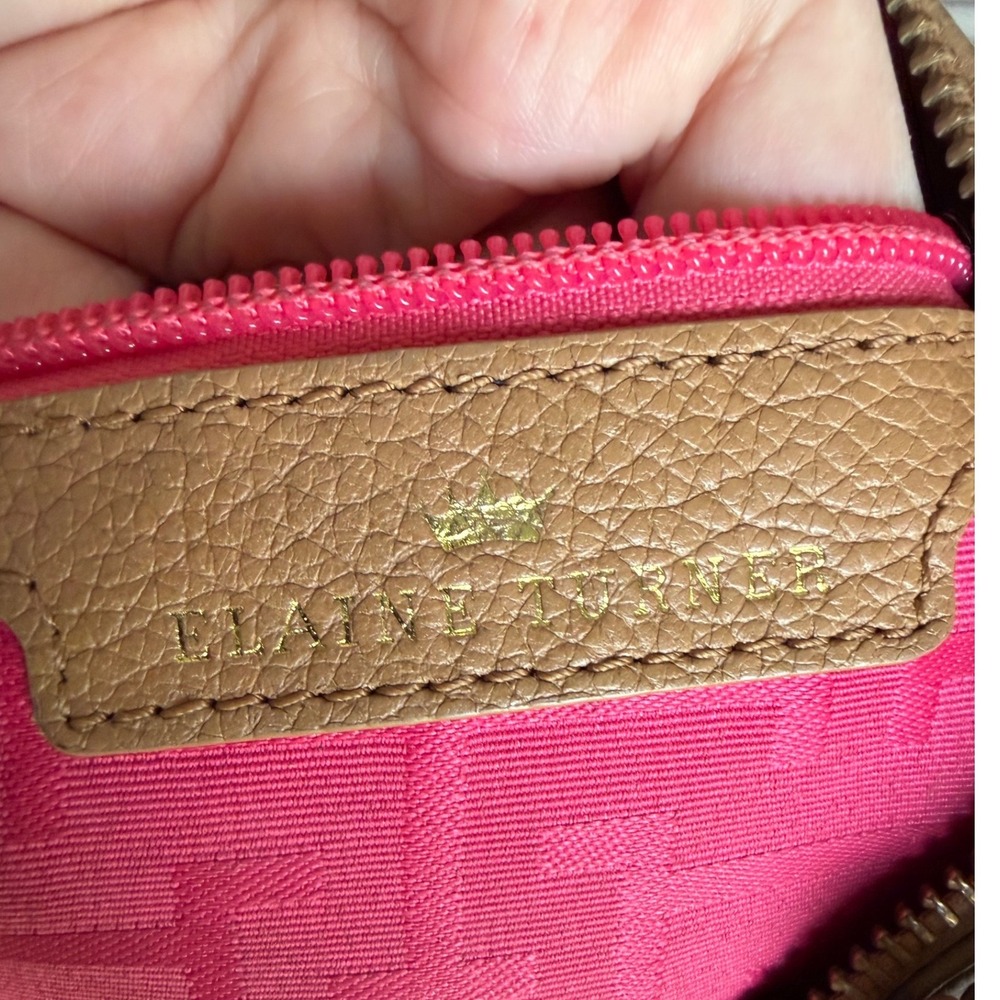 Elaine Turner Tan Pebbled Leather Hobo Bag Braided Strap Tassel Pink Lining - Picture 4 of 11
